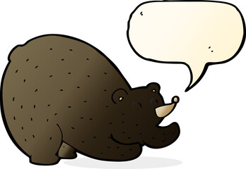 cartoon stretching black bear with speech bubble