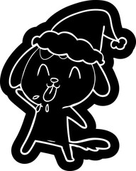 cute cartoon icon of a dog wearing santa hat