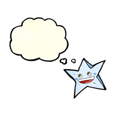 cartoon happy star character with thought bubble