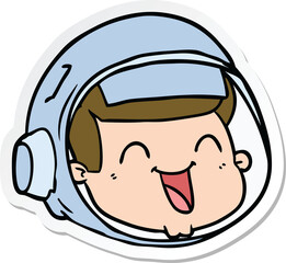 sticker of a cartoon happy astronaut face