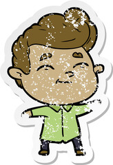 distressed sticker of a happy cartoon man