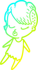 cold gradient line drawing cartoon pretty hipster girl