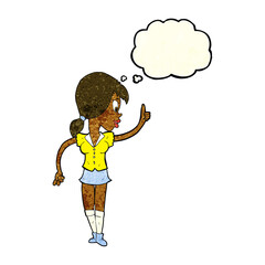 cartoon girl with idea with thought bubble