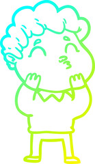 cold gradient line drawing cartoon man pouting