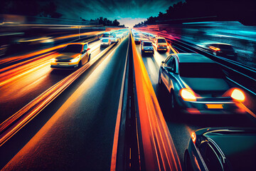 Fototapeta na wymiar Dynamik und Bewegung: Langzeitbelichtung der Autobahn - Generative Ai