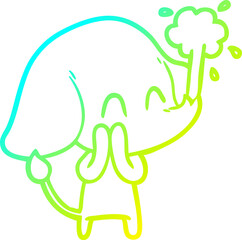 cold gradient line drawing cute cartoon elephant spouting water