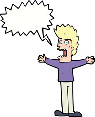 cartoon terrified man with speech bubble