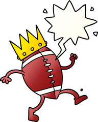 football and crown cartoon and speech bubble in smooth gradient style