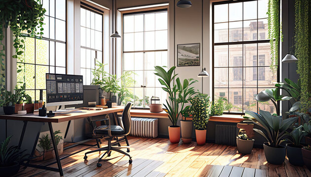 Interior greenhouse office space &mdash; Generative AI