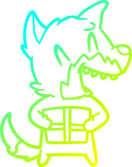 cold gradient line drawing laughing christmas fox cartoon