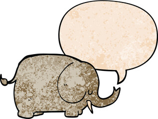 cartoon elephant and speech bubble in retro texture style