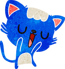 retro cartoon of cute kawaii cat