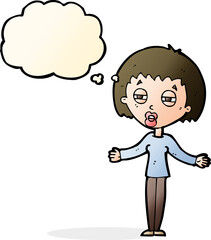 cartoon suspicious woman with thought bubble