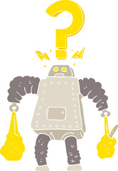flat color illustration of a cartoon confused robot carrying shopping