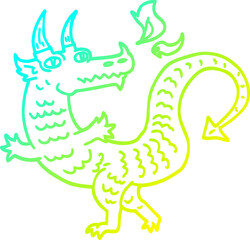 cold gradient line drawing cartoon dragon
