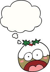 cartoon shocked chrstmas pudding and thought bubble