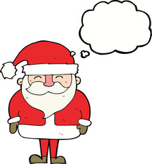 cartoon santa claus with thought bubble