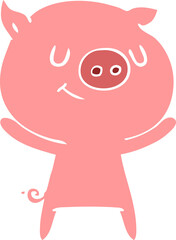happy flat color style cartoon pig
