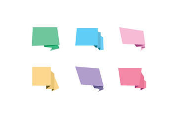 Origami speech bubbles icon set. Folded tape vector desing.