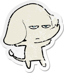 distressed sticker of a annoyed cartoon elephant