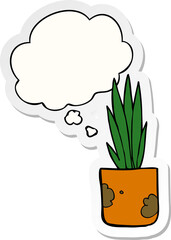 cartoon house plant and thought bubble as a printed sticker