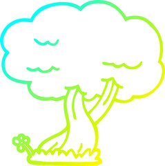 cold gradient line drawing cartoon tree