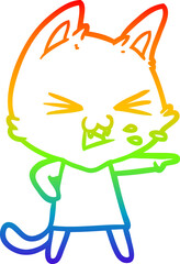 rainbow gradient line drawing cartoon cat hissing