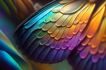 Closeup of a rainbow-colored dragonfly wing