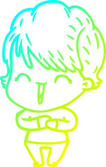 cold gradient line drawing cartoon laughing woman