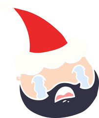 flat color illustration of a male face with beard wearing santa hat