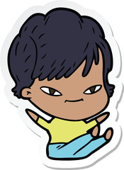 sticker of a cartoon happy woman