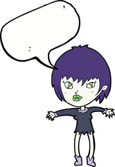cartoon vampire girl with speech bubble