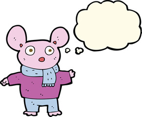 cartoon mouse in clothes with thought bubble