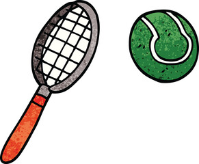 cartoon doodle tennis racket and ball