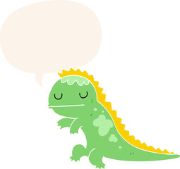 cartoon dinosaur and speech bubble in retro style