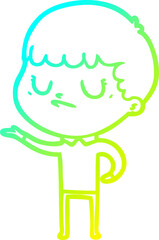 cold gradient line drawing cartoon grumpy boy