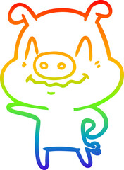 rainbow gradient line drawing nervous cartoon pig