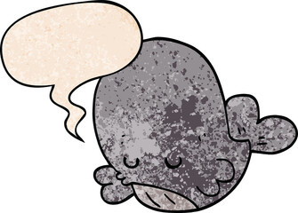 cartoon whale and speech bubble in retro texture style