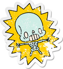 distressed sticker cartoon kawaii electrocuted skeleton