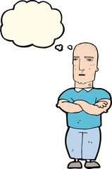 cartoon annoyed bald man with thought bubble