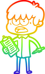 rainbow gradient line drawing worried cartoon boy