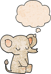 cartoon elephant and thought bubble in grunge texture pattern style