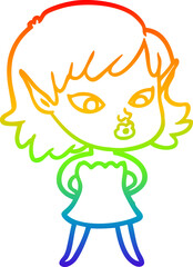 rainbow gradient line drawing pretty cartoon elf girl