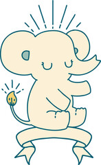banner with tattoo style cute elephant