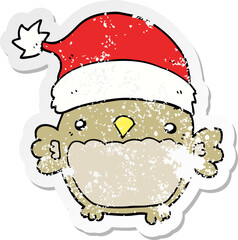distressed sticker of a cute christmas owl