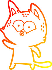 warm gradient line drawing cartoon cat waving