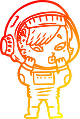 warm gradient line drawing cartoon astronaut woman