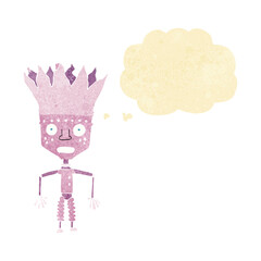 funny cartoon robot wearing crown with thought bubble