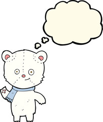 cartoon polar bear waving with thought bubble
