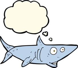 cartoon happy shark with thought bubble